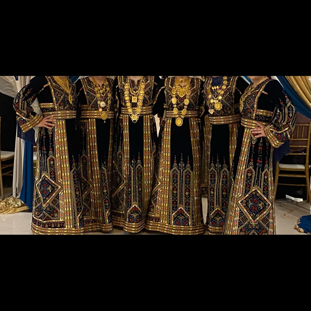 Navy Blue Velvet Long Embroidered Thobe / Palestinian dress